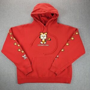 Vintage Y2K Tilt Hoodie Tiger Kitty Cat Mouse Red Baggy Boxy Skater Small